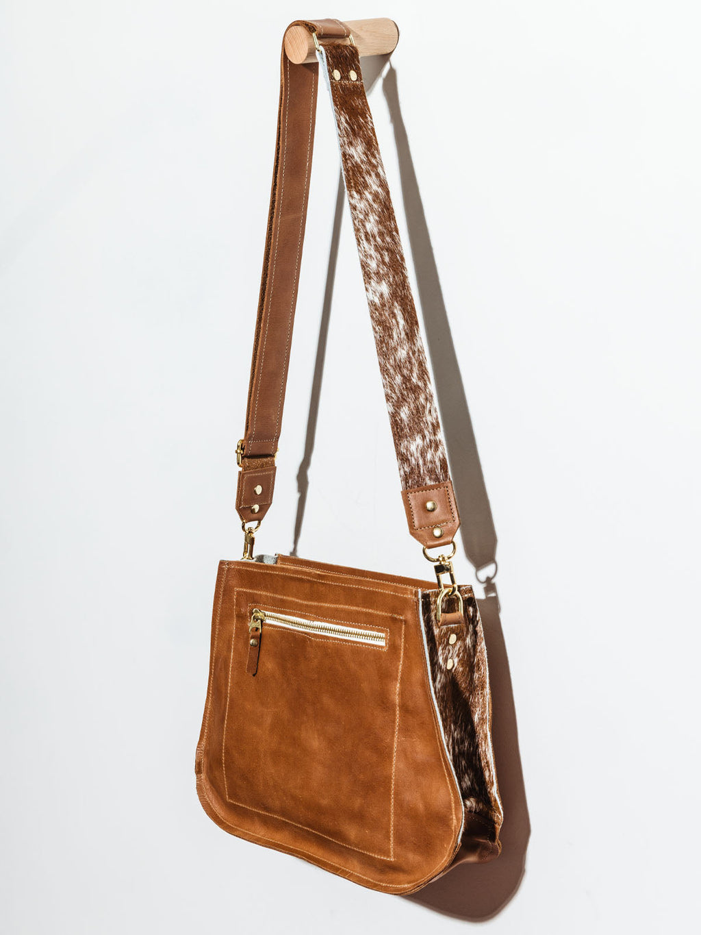 Brown Leather Messenger Bag with Cowhide