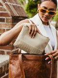Woven Leather Pouchette in Bone